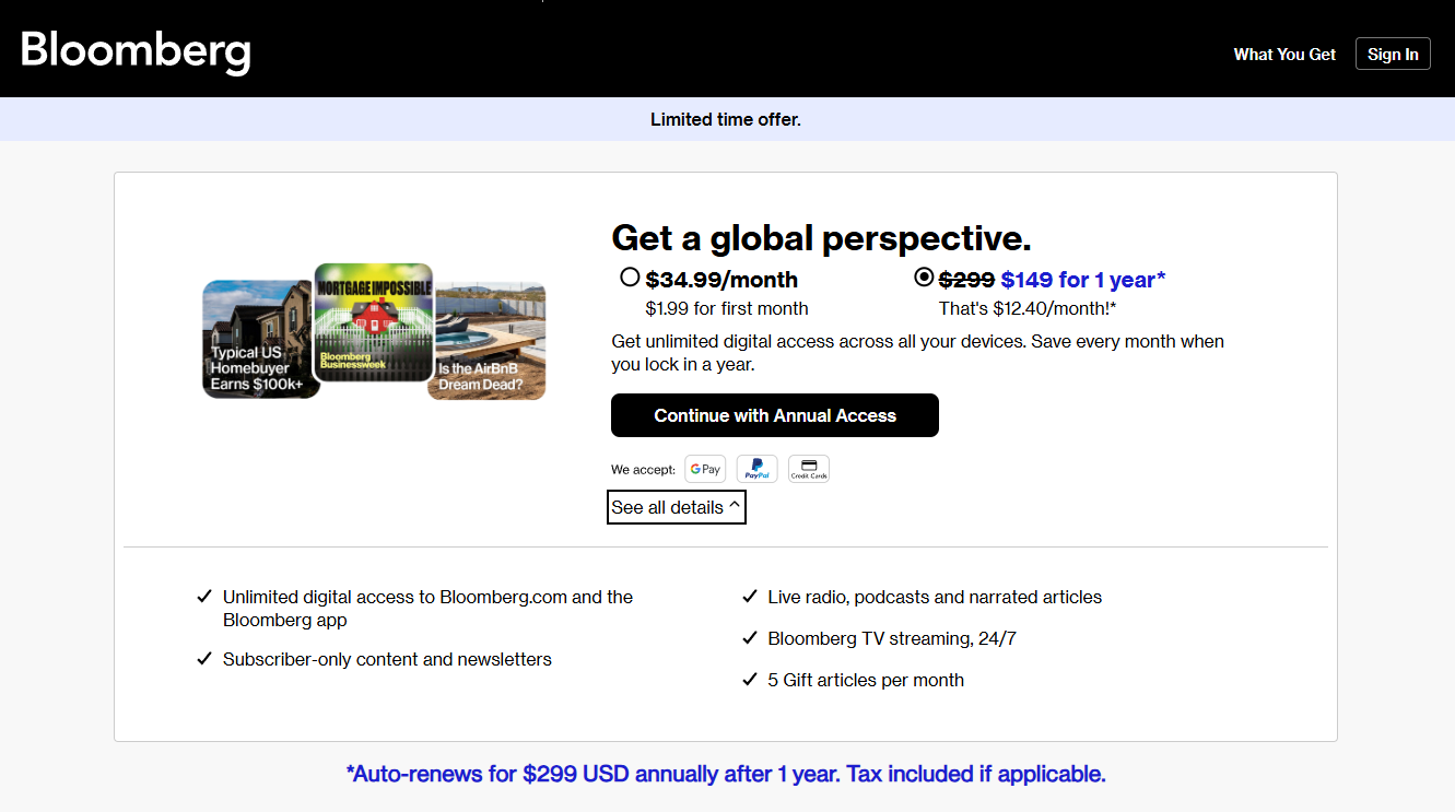 Bloomberg Business Digital Subscription at 70% OFF