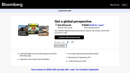 Bloomberg Business Digital Subscription at 70% OFF