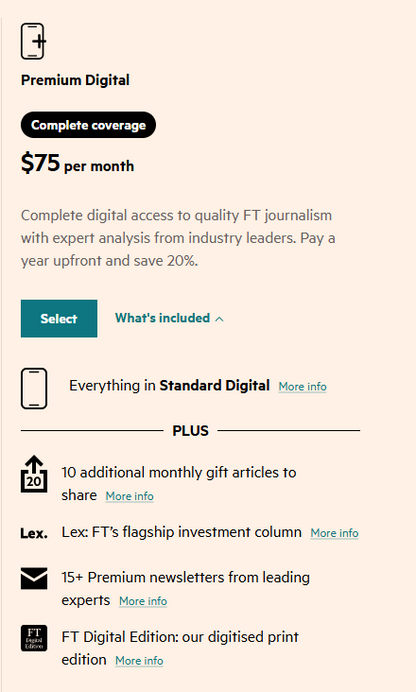 Financial Times Annual Premium Digital Subscription at 70%OFF