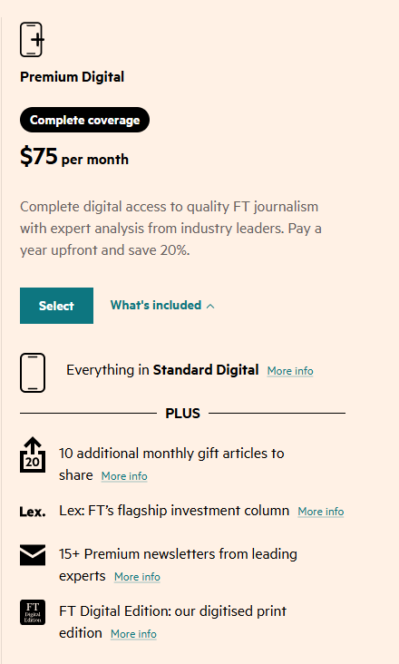 Financial Times Annual Premium Digital Subscription at 70%OFF